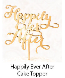 Golden Cake Topper reading Happily Ever After