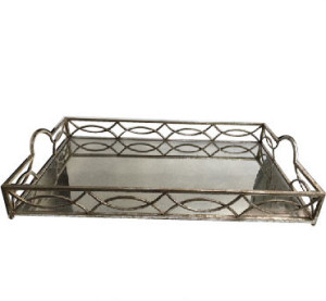 Silver Glass Serving Tray with mirrored bottom