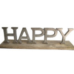 Happy Sign Silver letters Metal and Wooden Base