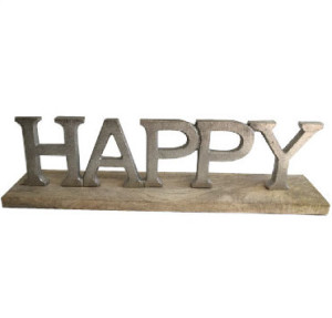 Happy Sign Silver letters Metal and Wooden Base