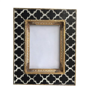 Black& White Tile Photo Frame Golden Rim