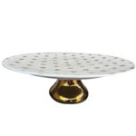 White and gold dotted golden base cake stand