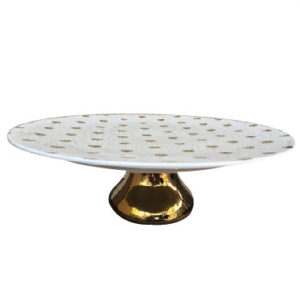 White and gold dotted golden base cake stand