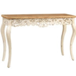 italian style console table wood top scroll design ivory legs