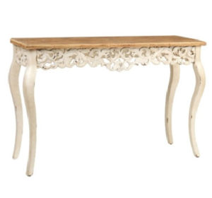 italian style console table wood top scroll design ivory legs